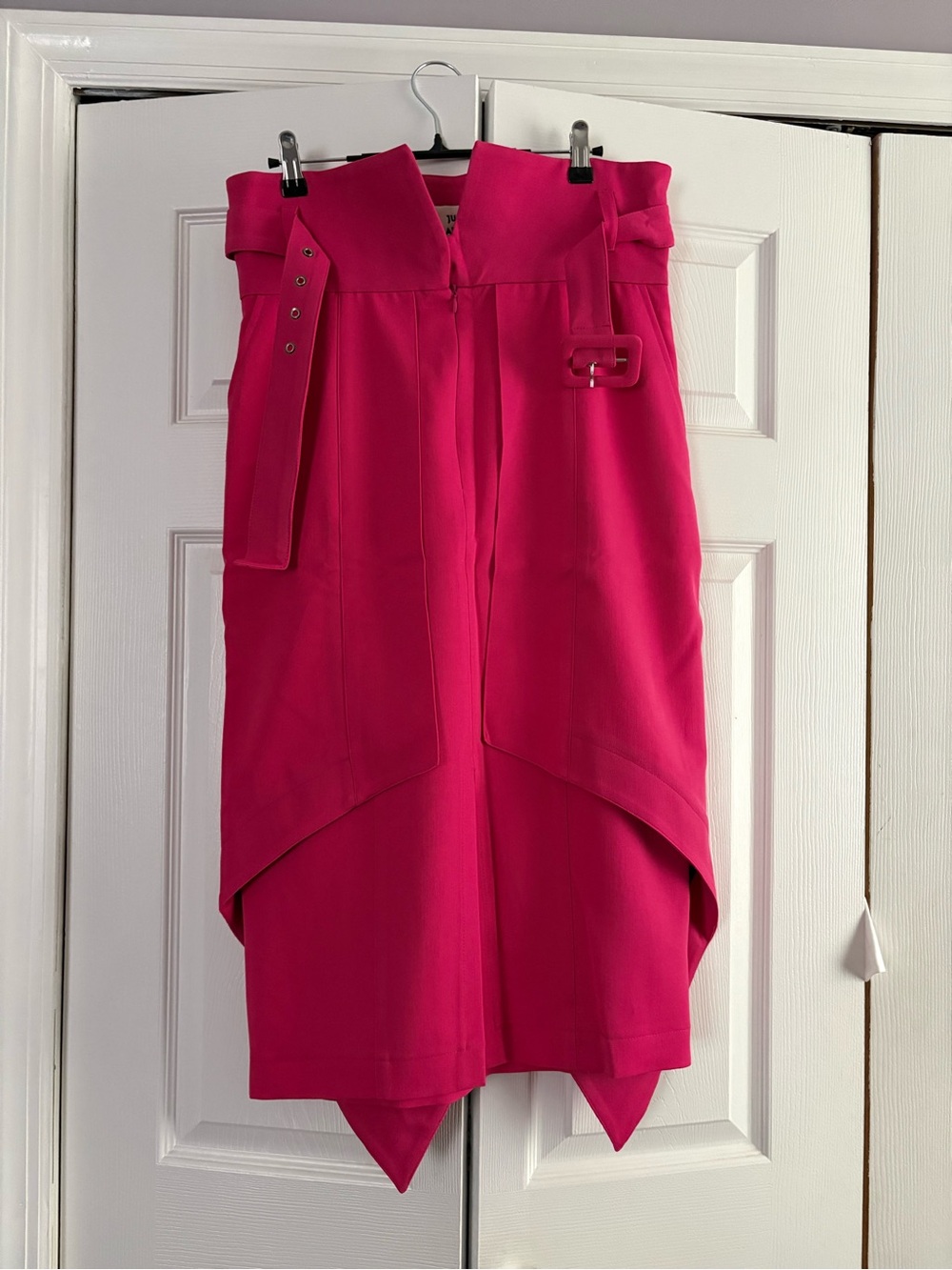 Fuchsia Pencil Skirt with Asymmetric Hem and Belt - Picture 4 of 4